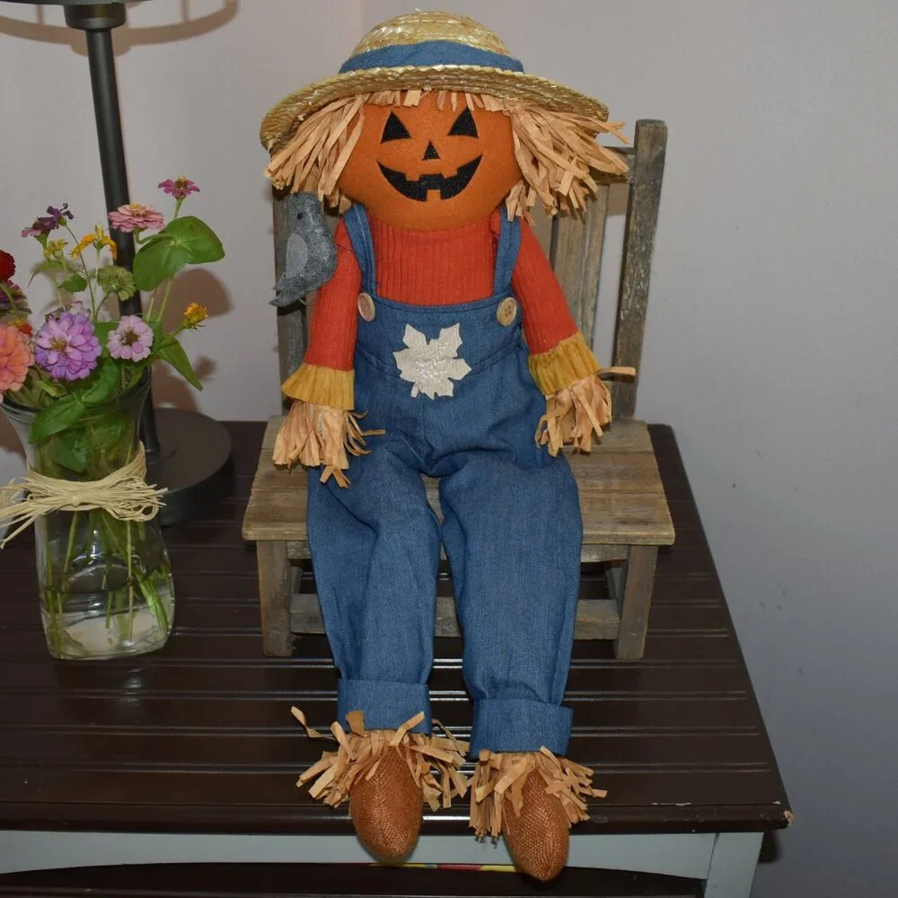 Vintage Jack O Lantern Pumpkin Man Farmer Scarecrow Cottage Farmhouse Fall Decor